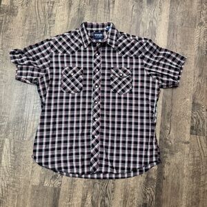 Wrangler Men's Black and Pink Plaid Button-Down Shirt